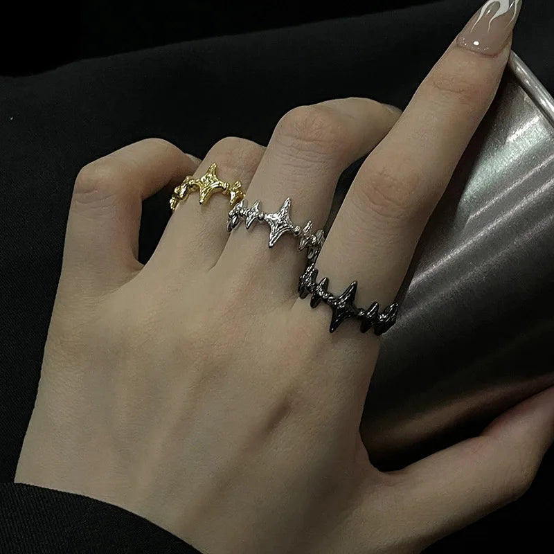 Fashion Irregular Cross Star Open Ring for Women Men Punk Gothic Sliver Color Adjustable Couple Rings Y2K Egirl Jewelry Gift