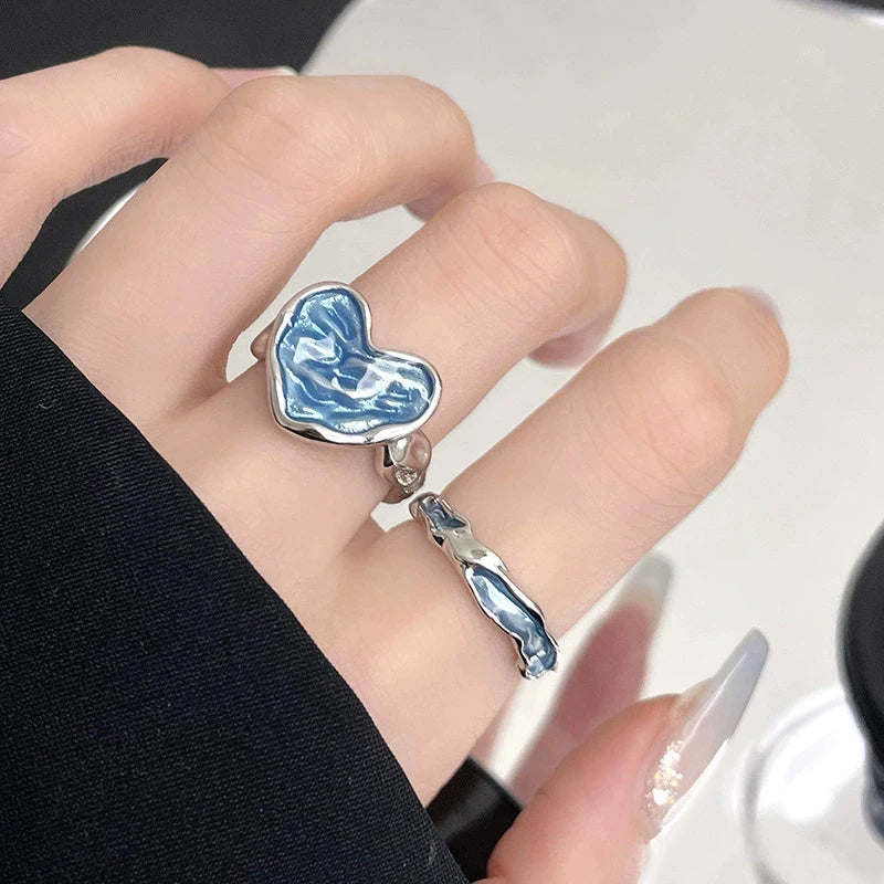 Enamel Colourful Love Open Ring for Women Exquisite Sweet Drip Glaze Heart Adjustable Joint Rings Vintage Punk Versatile Jewelry