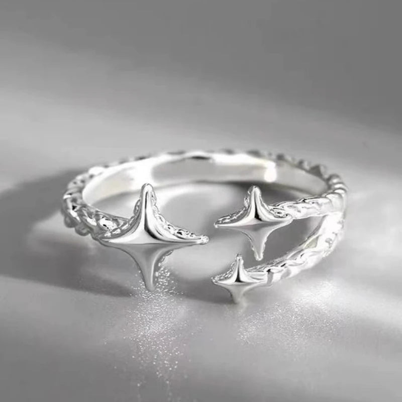 Cute Star Open Rings for Women Punk Gothic Sliver Color Irregular Adjustable Decorative Rings Y2K Girls Fashion Jewelry Gifts