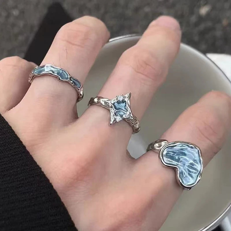 Enamel Colourful Love Open Ring for Women Exquisite Sweet Drip Glaze Heart Adjustable Joint Rings Vintage Punk Versatile Jewelry