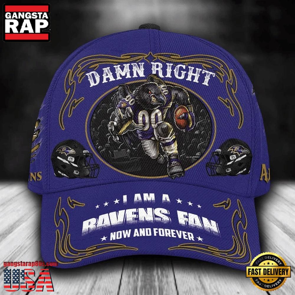 NFL Custom Name Baltimore Ravens Mascot Damn Right Football Team Baseball Cap