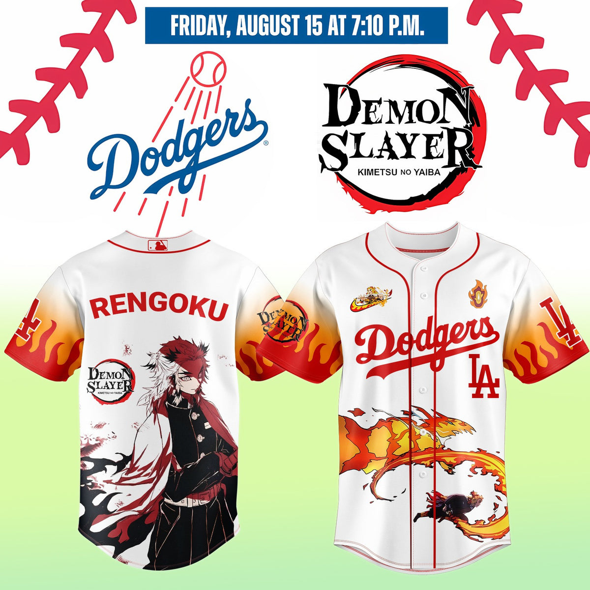 LA Dodgers _ Demon Slayer Rengoku Kyōjurō Jersey 2025