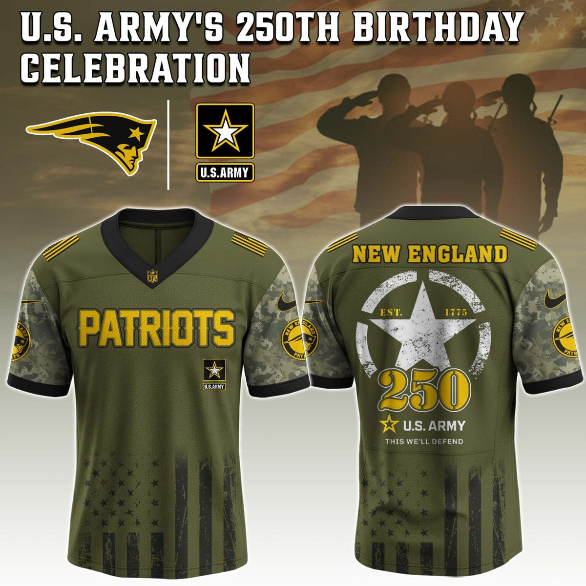 New England Patriots NFL x U.S. ARMY'S 250TH Birthday Special Edition Jersey