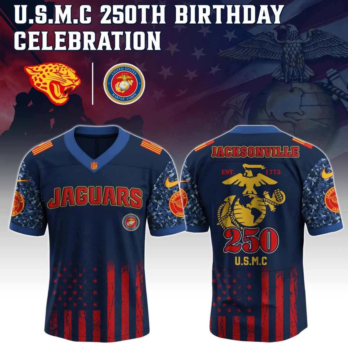 Jacksonville Jaguars NFL x U.S.M.C 250TH Birthday Special Edition Jersey