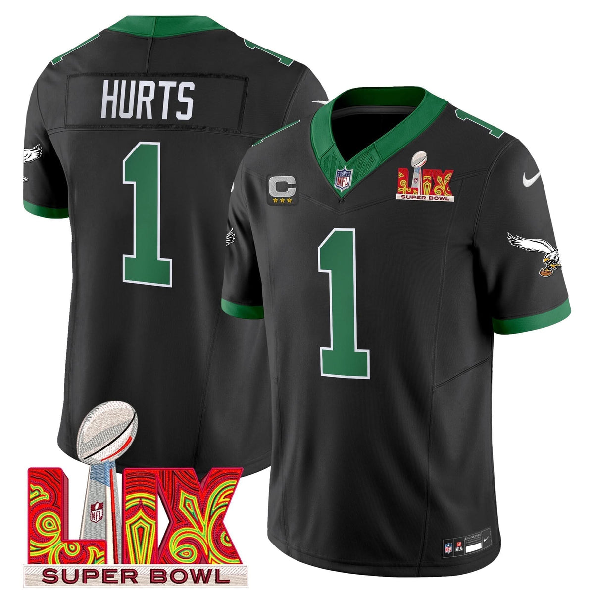 Philadelphia Eagles Kelly Green Super Bowl LIX Patch Vapor Limited Jersey - All Stitched