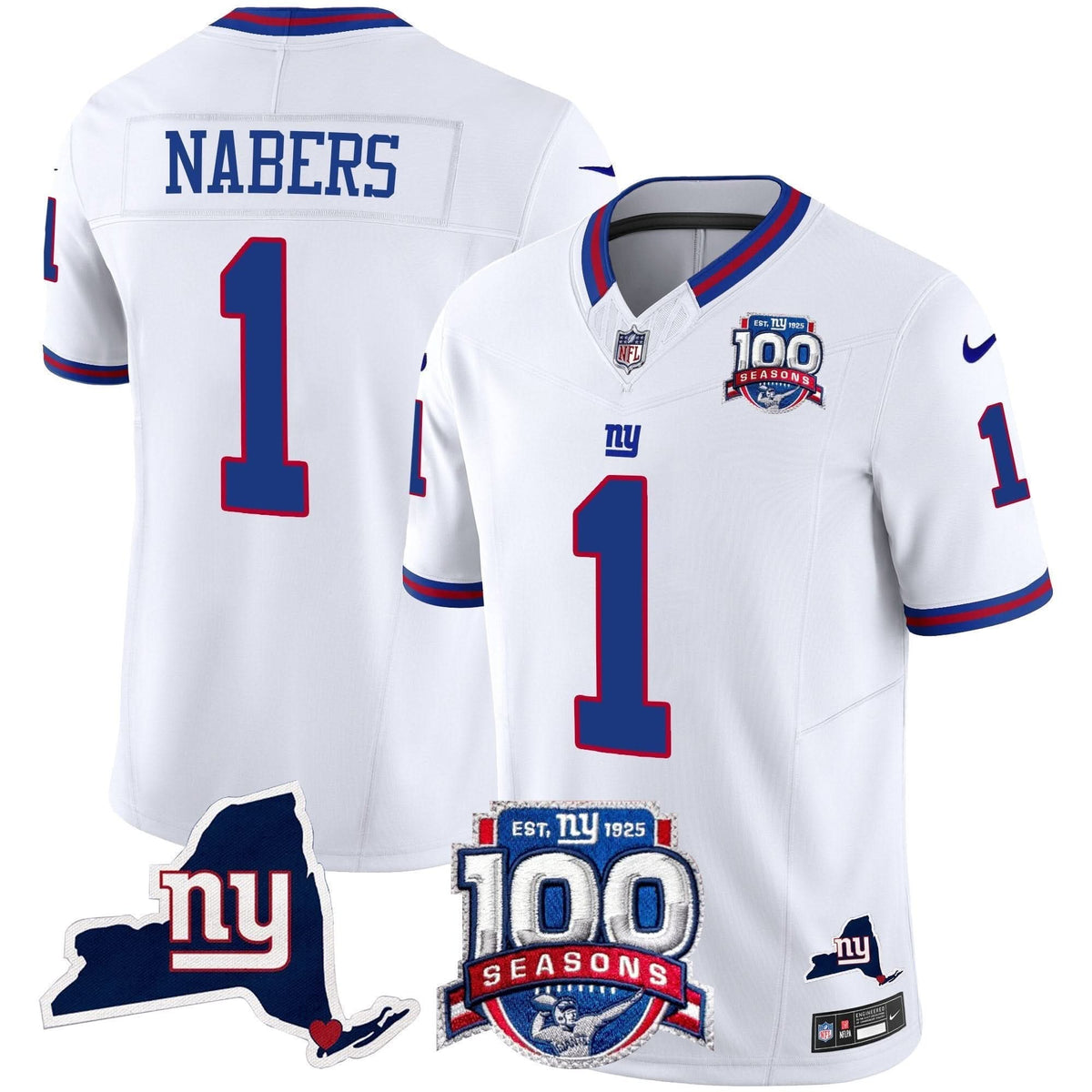 New York Giants 100th Season & State Patch Vapor Limited Jersey - All Stitched