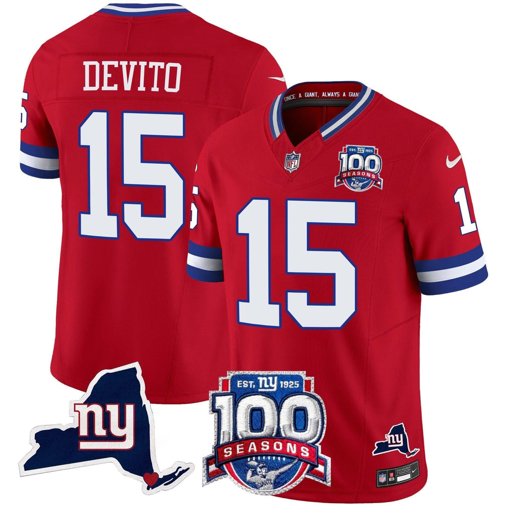 New York Giants 100th Season & State Patch Vapor Limited Jersey - All Stitched
