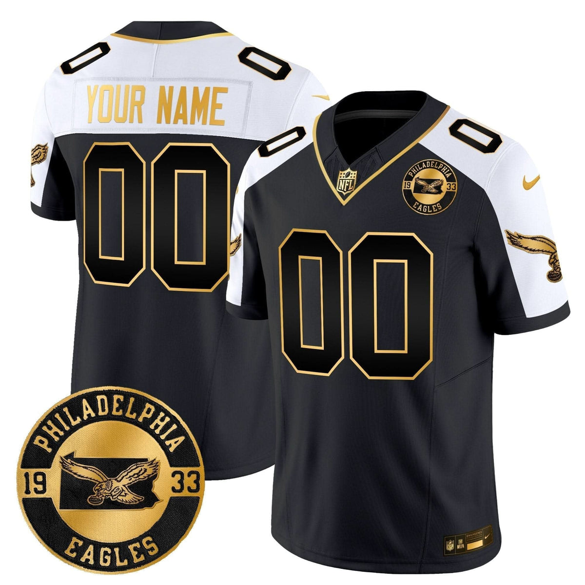 Philadelphia Eagles 2024 Throwback Gold Vapor Limited Custom Jersey - Est. 1933 Patch - All Stitched
