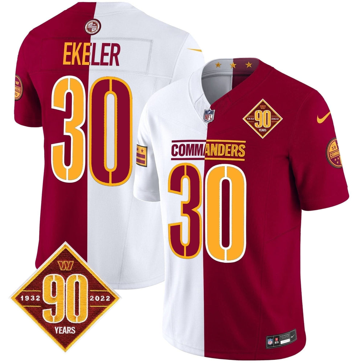 Washington Commanders 90th Anniversary Patch Vapor Limited Jersey - All Stitched