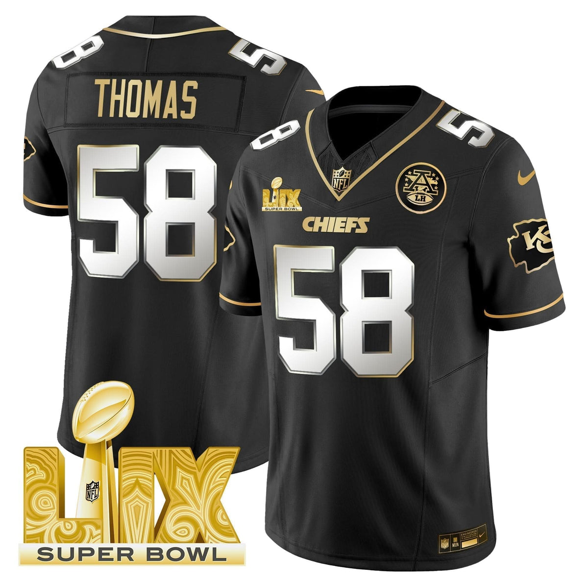 Chiefs Super Bowl LIX Patch Gold Vapor Limited Jersey - All Stitched