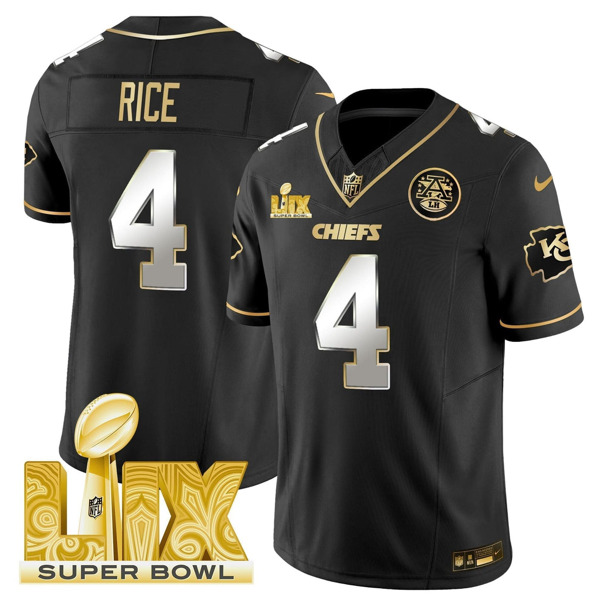 Chiefs Super Bowl LIX Patch Gold Vapor Limited Jersey - All Stitched
