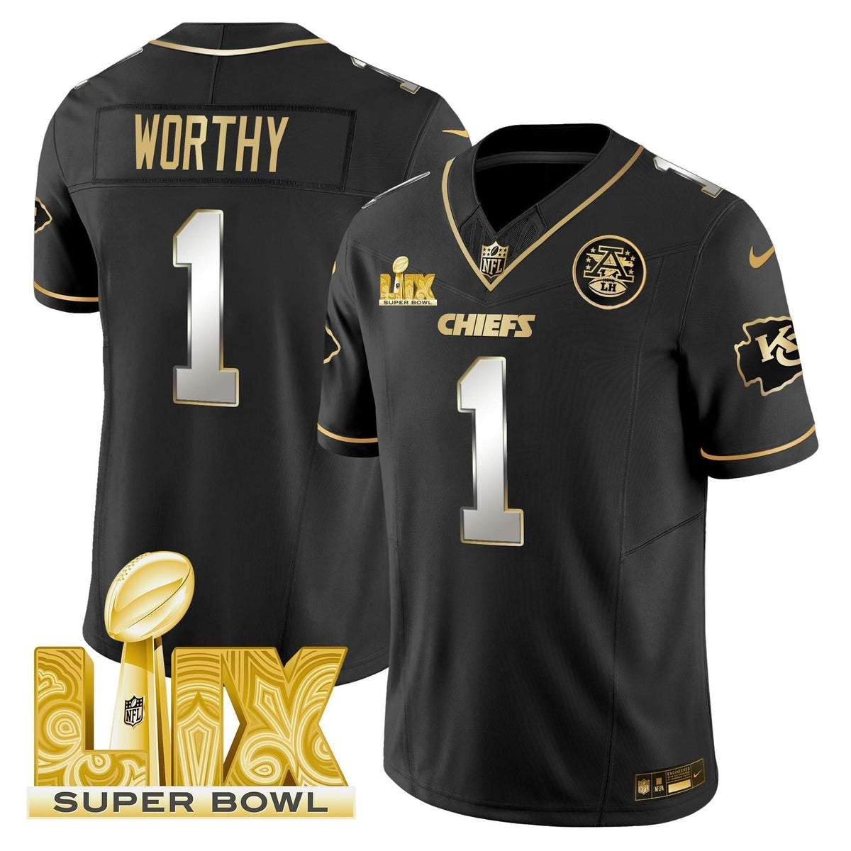 Chiefs Super Bowl LIX Patch Gold Vapor Limited Jersey - All Stitched