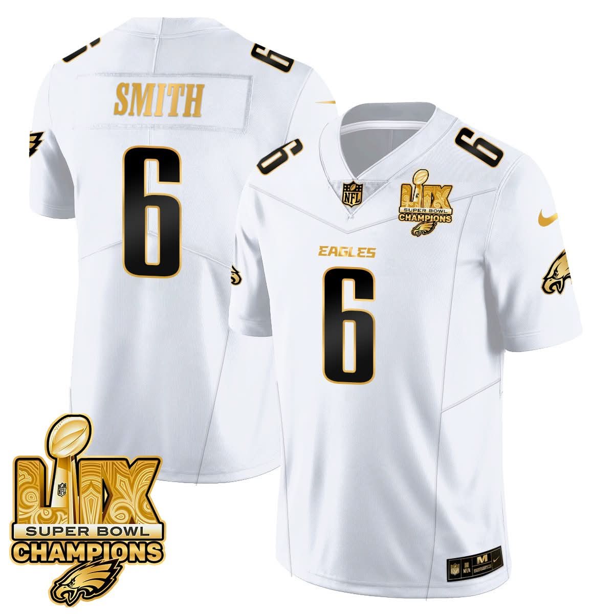 Philadelphia Eagles Super Bowl LIX Champions Gold Vapor Limited Jersey - All Stitched