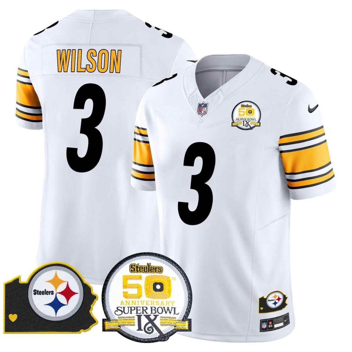 Steelers 50th Anniversary Of Super Bowl IX & Map Patch Vapor Limited Jersey - All Stitched