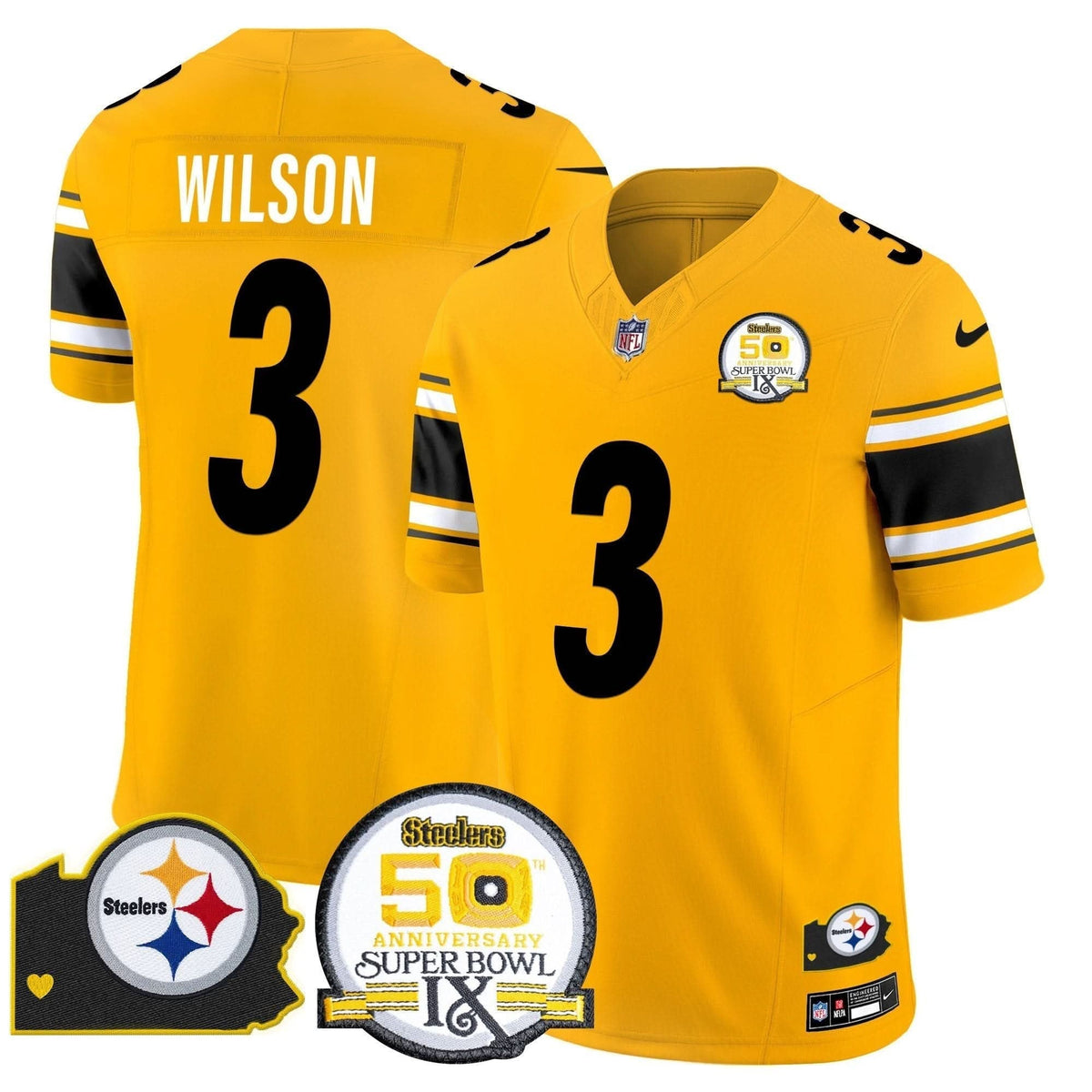 Steelers 50th Anniversary Of Super Bowl IX & Map Patch Vapor Limited Jersey - All Stitched