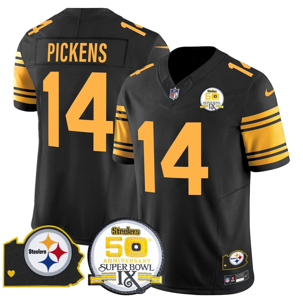 Steelers 50th Anniversary Of Super Bowl IX & Map Patch Vapor Limited Jersey - All Stitched