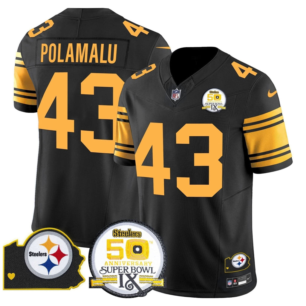 Steelers 50th Anniversary Of Super Bowl IX & Map Patch Vapor Limited Jersey - All Stitched