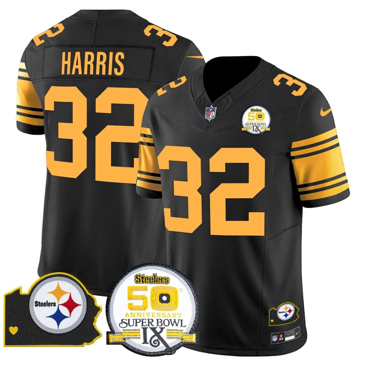 Steelers 50th Anniversary Of Super Bowl IX & Map Patch Vapor Limited Jersey - All Stitched
