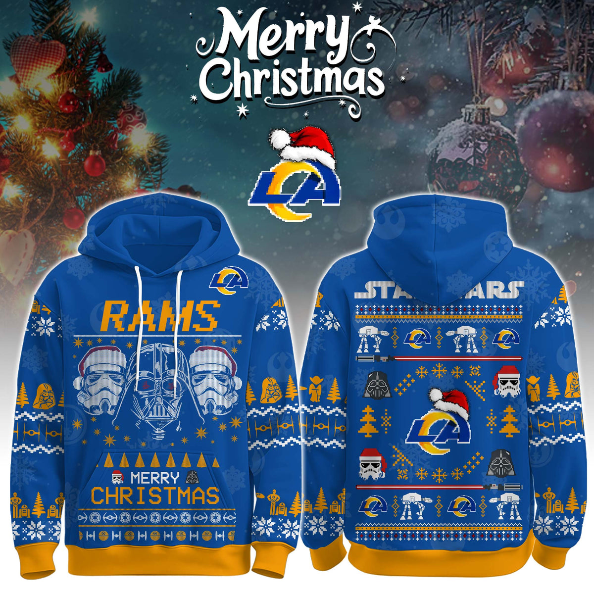 Unisex Rams Merry Christmas The Force Edition Hoodie