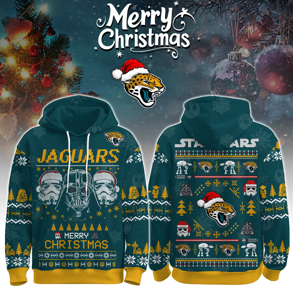 Unisex Jaguars Merry Christmas The Force Edition Hoodie