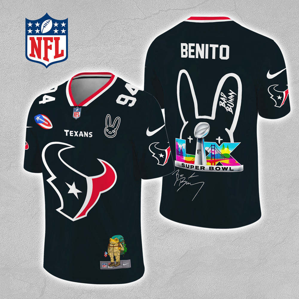 Houston Texans x Bad Bunny 3D Football Jersey