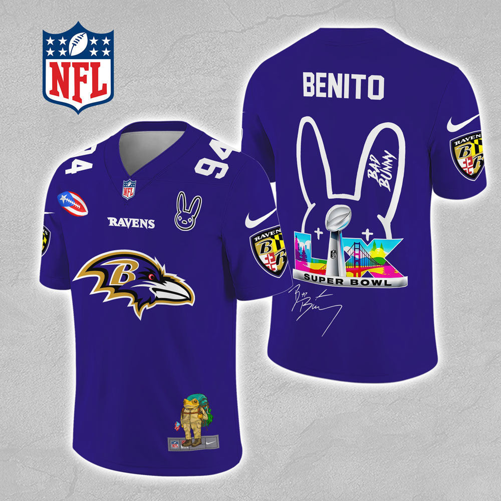Baltimore Ravens x Bad Bunny 3D Football Jersey