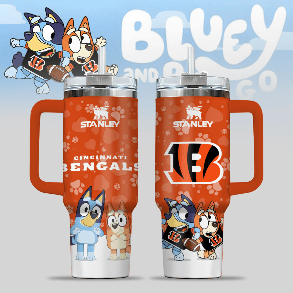 Cincinnati Bengals NFL x Bluey Custom Stanley Cup 40 oz 30 oz Tumbler With Handle